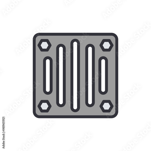 Stylized Metallic Grate Illustration With Hexagonal Bolt Details