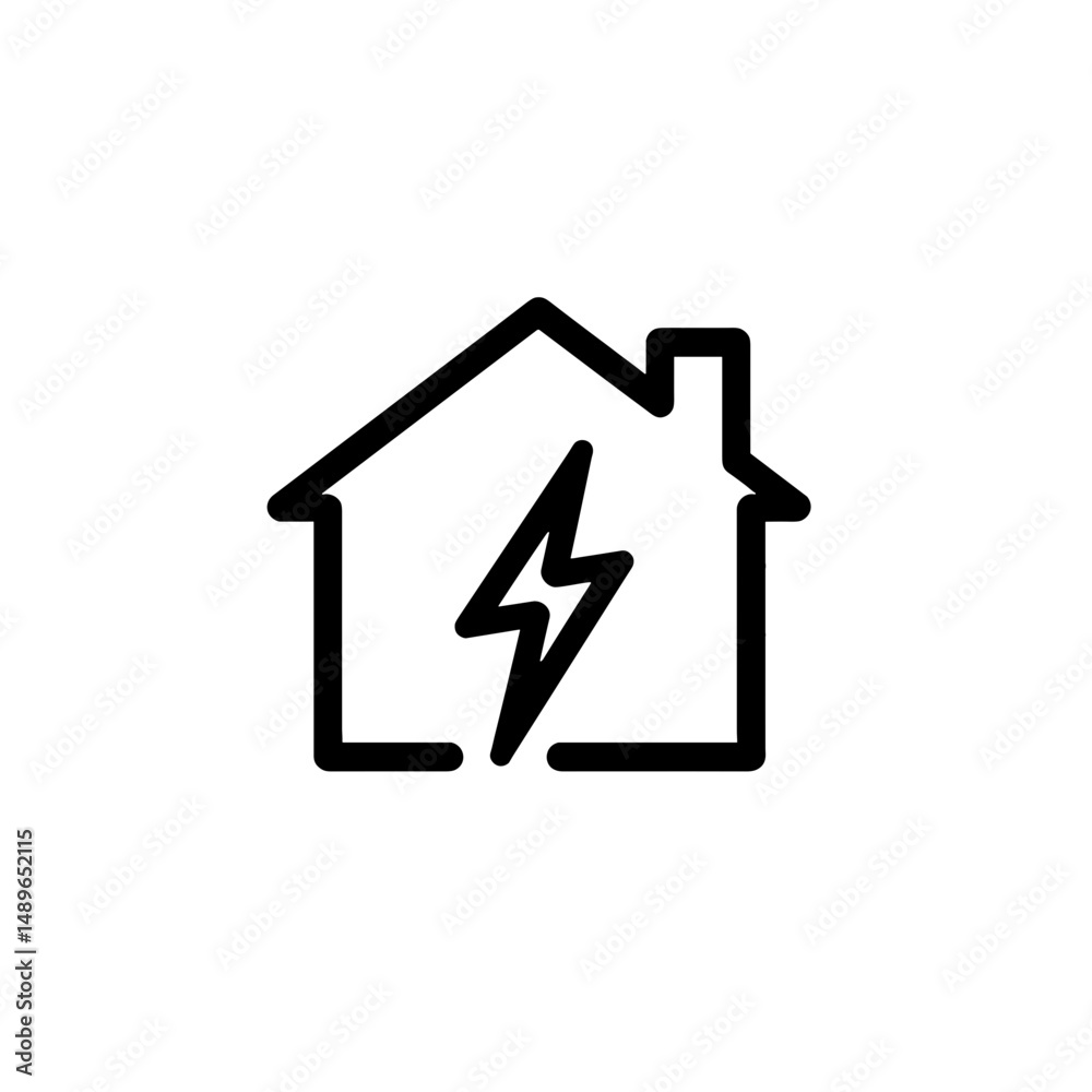 Energy usage icon with lightning bolt, minimalist line art Energy usage icon with lightning bolt, minimalist line art