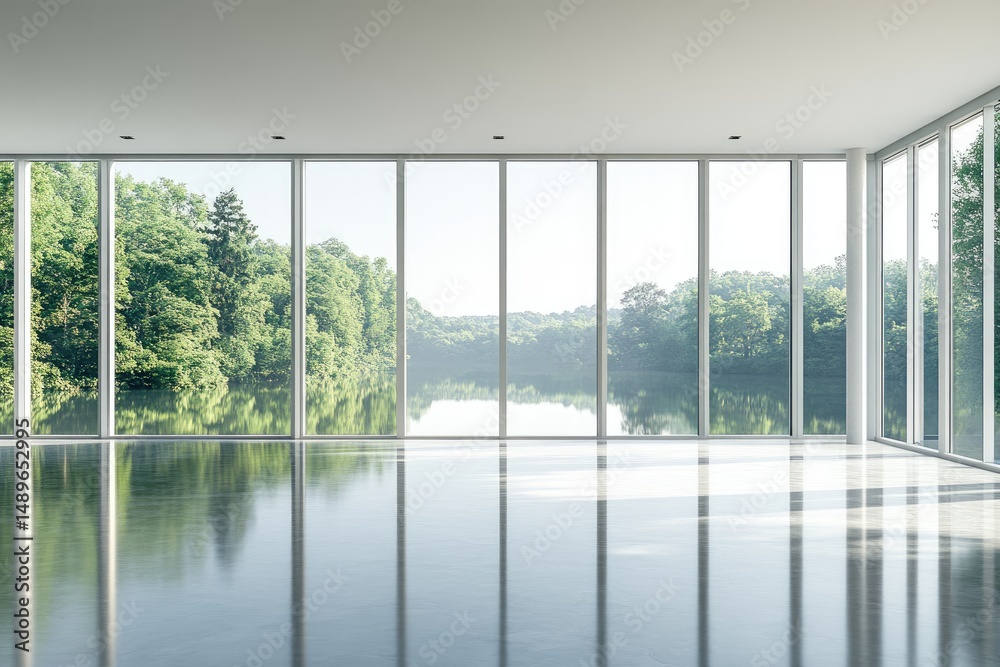 Naklejka premium Modern, spacious interior with expansive views of nature