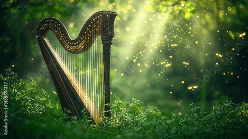 Wallpaper Mural Ancient harp bathed in ethereal forest light. Torontodigital.ca