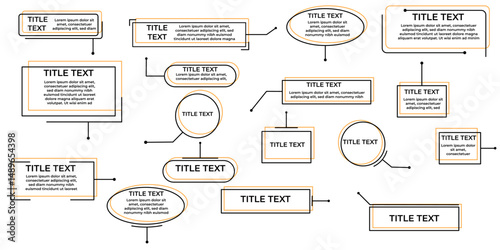 Callout titles set black and orange modern design editable text infographic elements rectangles circles lines minimal style isolated on transparency background for presentation and business use