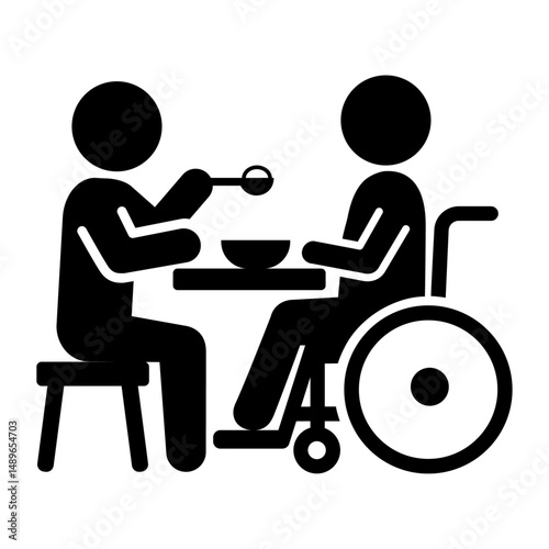 ピクトグラム 介護 車椅子 食事介助のベクターイラスト