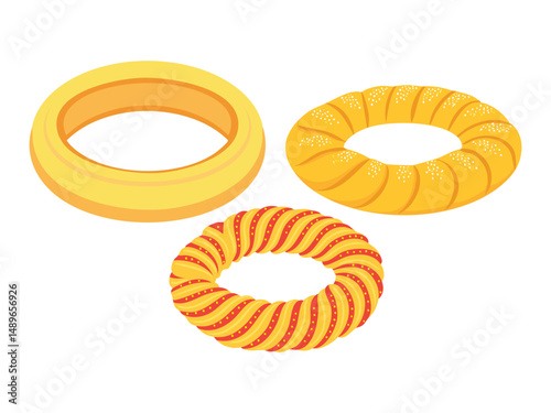 vector illustration of a russian food Baranki (Similar to Sushki but Larger and Softer)