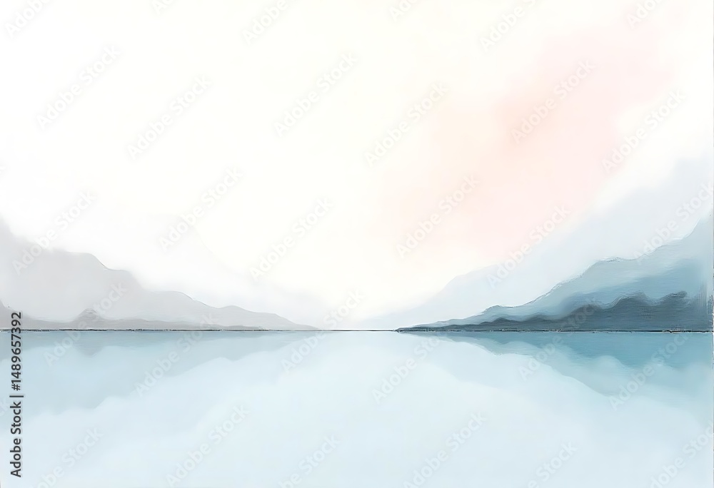 Generative AI serene landscape with muted tones reflecting in the water Generative AI serene landscape with muted tones reflecting in the water