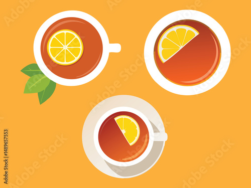 vector illustration of a russian drink Black Tea (Often Served with Lemon, Sugar, or Jam)