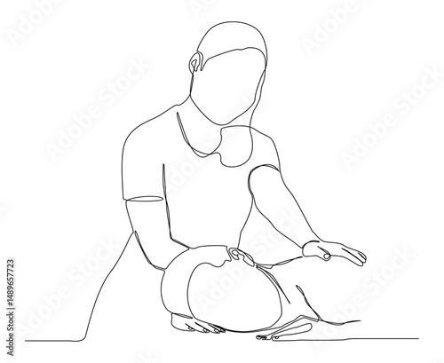 Minimalist single line drawing of a female spa therapist giving a massage to a client. Perfect for visual concepts of health, spa, body care, relaxation etc.