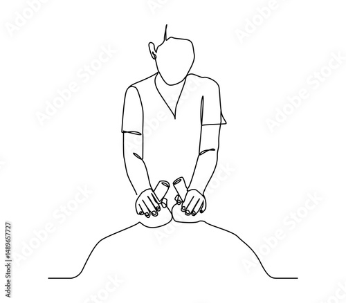 Continuous one line drawing of female massage therapist performing body massage using handheld massage tool. Ideal for spa, fitness, self-care and alternative therapy visuals