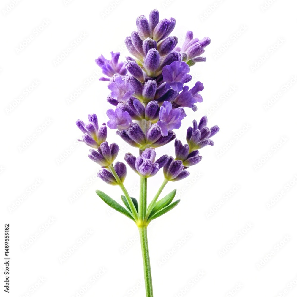 Naklejka premium A lovely isolated sprig of lavender flowers against a plain white background