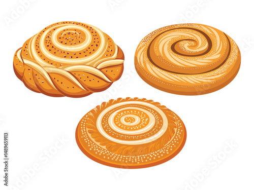 vector illustration of a russian food Kalach (Traditional Twisted Bread, Often Eaten During Holidays)