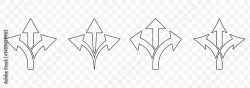 Road traffic direction arrows flat set. You-turn, left, right, two way, three way transportation direction arrow symbol. decision icon vector on Transparent Background. EPS 10
