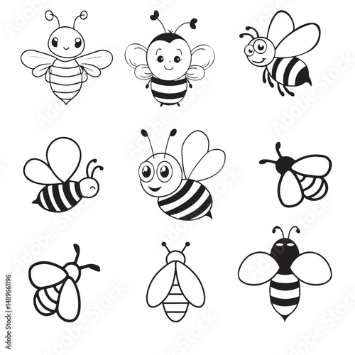 Black & White Bee Clipart: Vector Icons for Honey, Nature, and Fly Themes