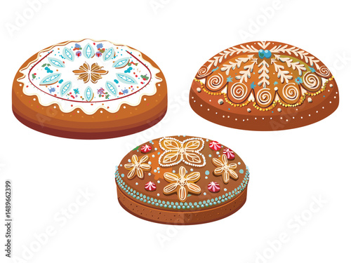 vector illustration of a russian food Pryanik (Spiced Honey Bread, Similar to Gingerbread)
