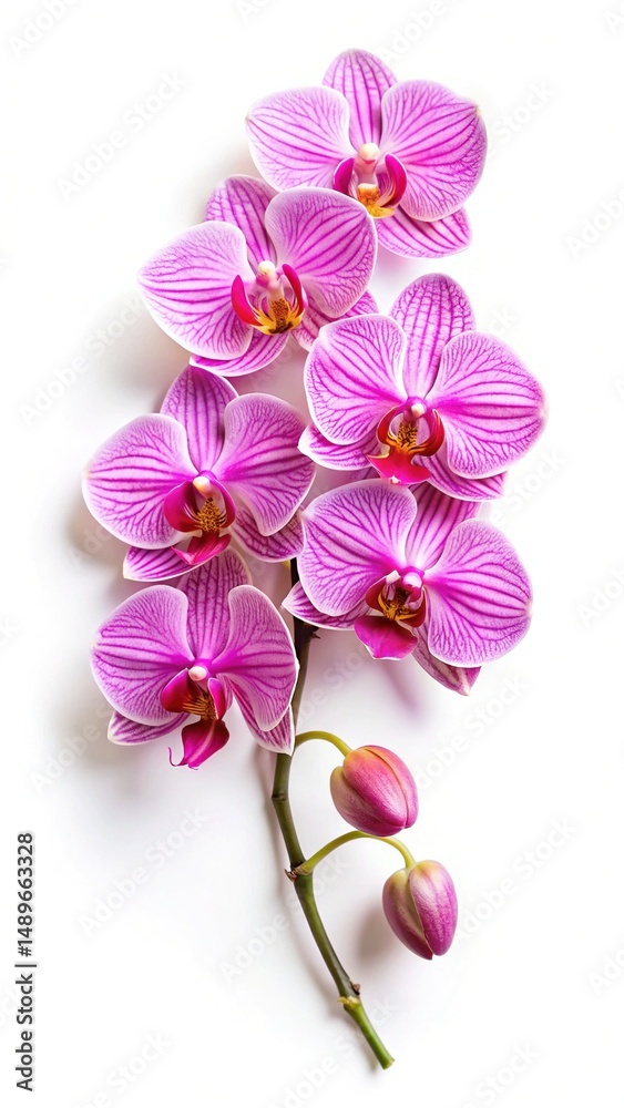 Fototapeta premium Beautiful pink and white striped orchid flowers on a white background photography