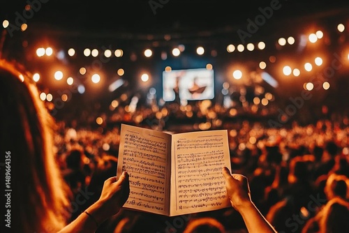Sheet music held up at concert
