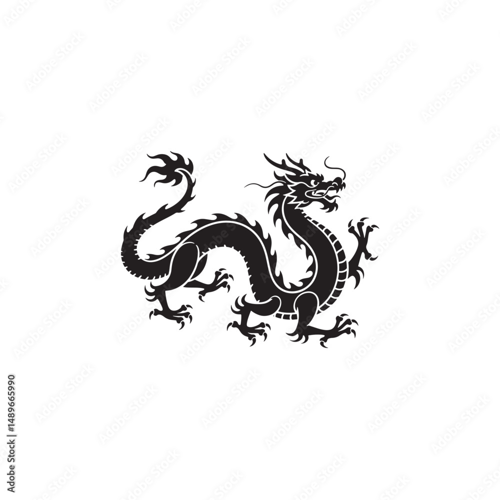 Fototapeta premium Black Dragon Silhouette – Fantasy Creature Illustration