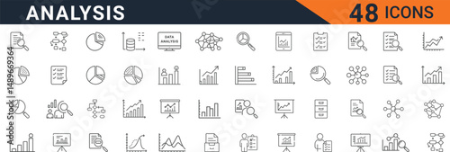 Data Analysis Editable Line Icons Set for Business Reports, Charts, Graphs, Research, Statistics, Marketing and Presentation Design