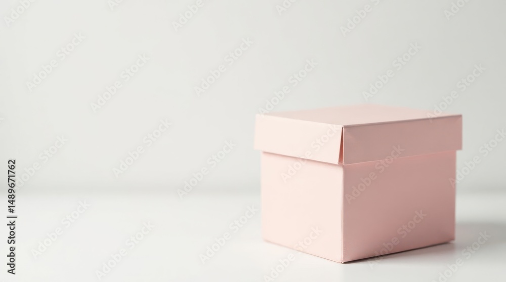 Fototapeta premium A delicately pale pink gift box sits on a pristine white surface, ready for a special occasion