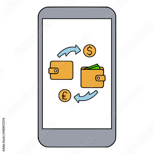 online mobile phone money transfer safe secure flat color vector illustration template design