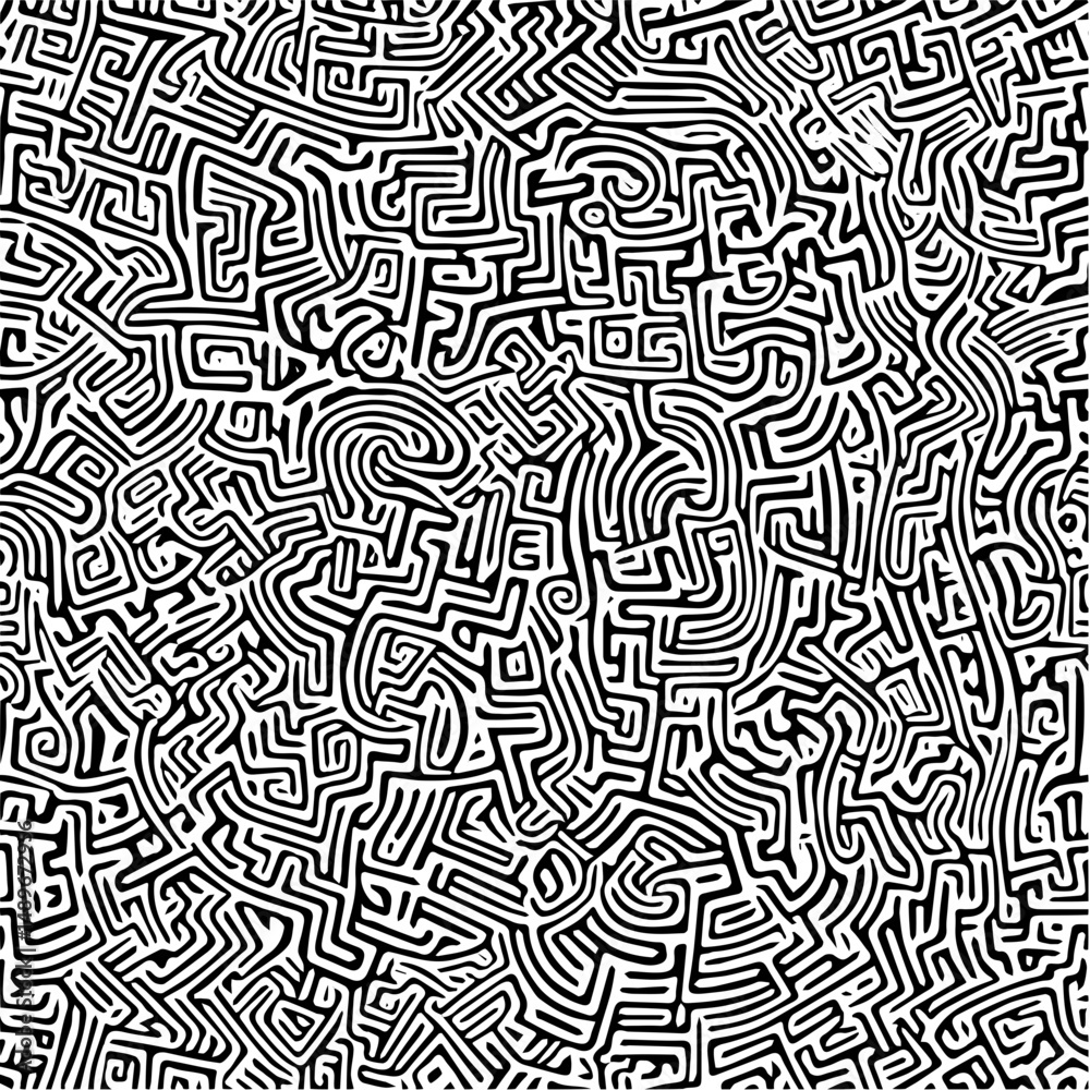 Obraz premium Seamless maze pattern in black and white, geometric labyrinth style, abstract and modern
