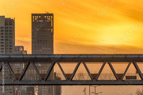 Dusk silhouettes on the overpass of Sihui Bridge in Beijing, China