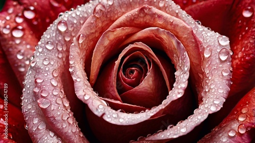 Beautiful red rose flower with water drops closeup. Natural flower background.