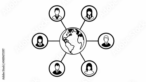 Globe connected to people icons representing global network and communication concept design showing world created with generated ai