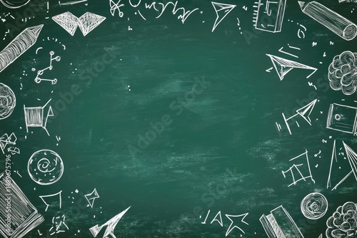 Green chalkboard with doodles
