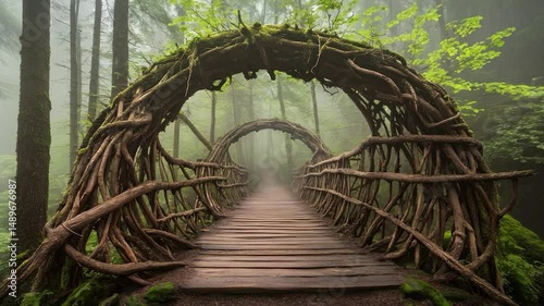 Misty Forest Root Bridge Pathway