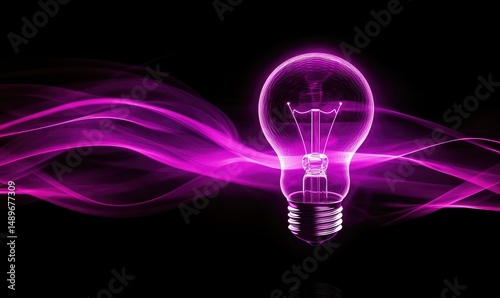 Glowing lightbulb with vibrant purple energy