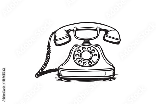Vintage orange telephone with handset lifted line art