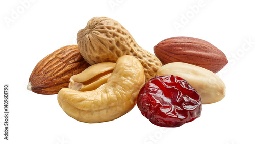 Assorted Nuts and Dried Cranberries on Transparent Background