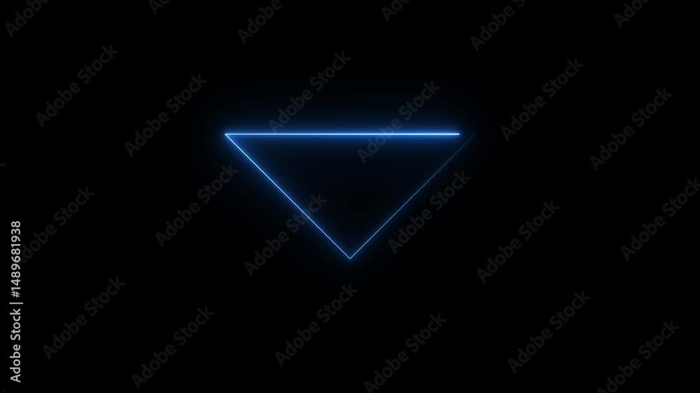 Abstract blue triangle neon glowing line frame, animated led light flickering screen projection 3d rendering, geometry shape presentation background, futuristic cyber laser sprectrum vertical design