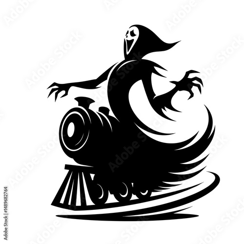 Screaming ghost riding haunted Halloween train