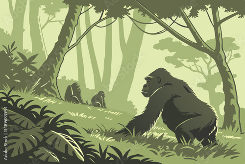 37 a pack of gorillas in a lush, tropical rainforest, dense foliage, detailed realistic, cinematic lighting, national geographic, high quality, 8k