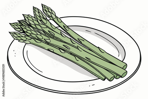 38 plate, dish, ceramic, food, asparagus, green, white, plate arrangement, minimalist, high-contrast, food styling, modern, clean