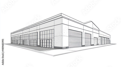 Fototapeta Naklejka Na Ścianę i Meble -  Warehouse design, perspective view, industrial area, architectural plan, for construction projects