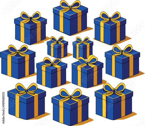 Colorful gift box set seamless pattern with ribbons and bows for holiday celebrations