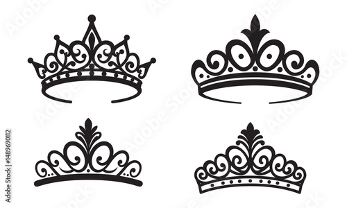 Princes tiara crown or royal diadem line art vector icon for apps and websites
