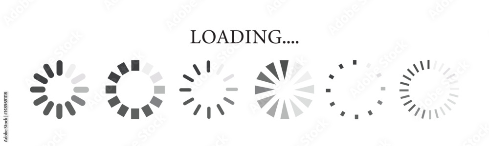 Fototapeta premium Set of loading bar icons, search vector illustration. Loading icon vector set. Collection of loading and buffering symbols for websites, app, logo. Progress load icons design. Vector illustration. 
