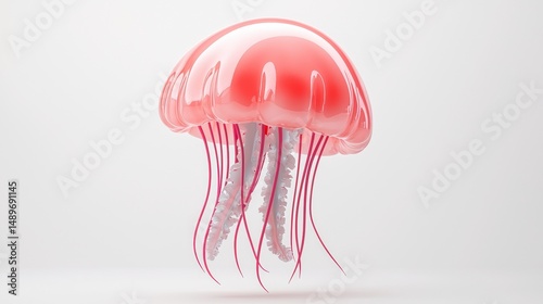 Red Jellyfish 3D Render Against a Plain White Background in Studio Lighting