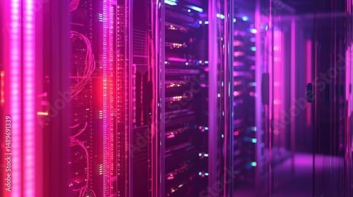 Futuristic Server Data Flow and Digital Information Visualization in Cyber Systems