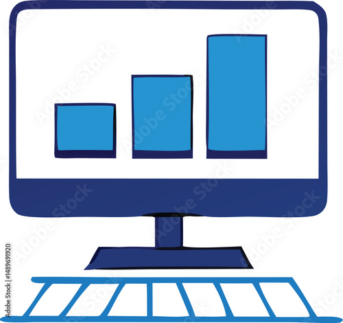 A desktop computer monitor, an LCD display, and a PC screen all show a blue screen alongside a computer mouse, representing technology