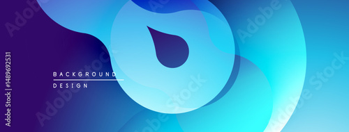 Abstract blue layers create dynamic flowing shapes. Gradient transitions offer modern visual appeal. Minimalist design suitable backgrounds.