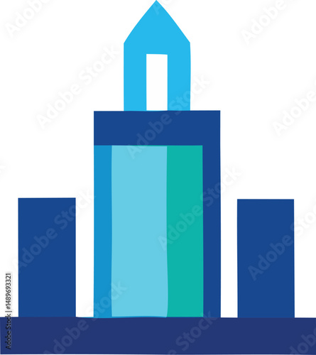 Vector illustration of a blue building icon, a business symbol for web design