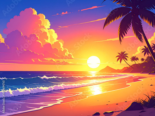 海　ビーチ　朝陽　夕陽