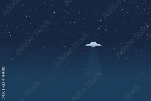 serene minimalistic illustration depicting ufo hovering in starry night sky offering ample copy space