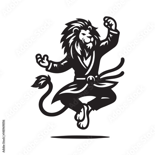 Kungfu Lion in Action Logo – Powerful Animal Warrior Vector