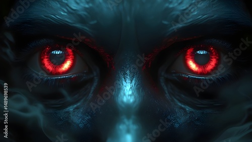 Glowing Red Eyes in Darkness with Sinister Atmosphere