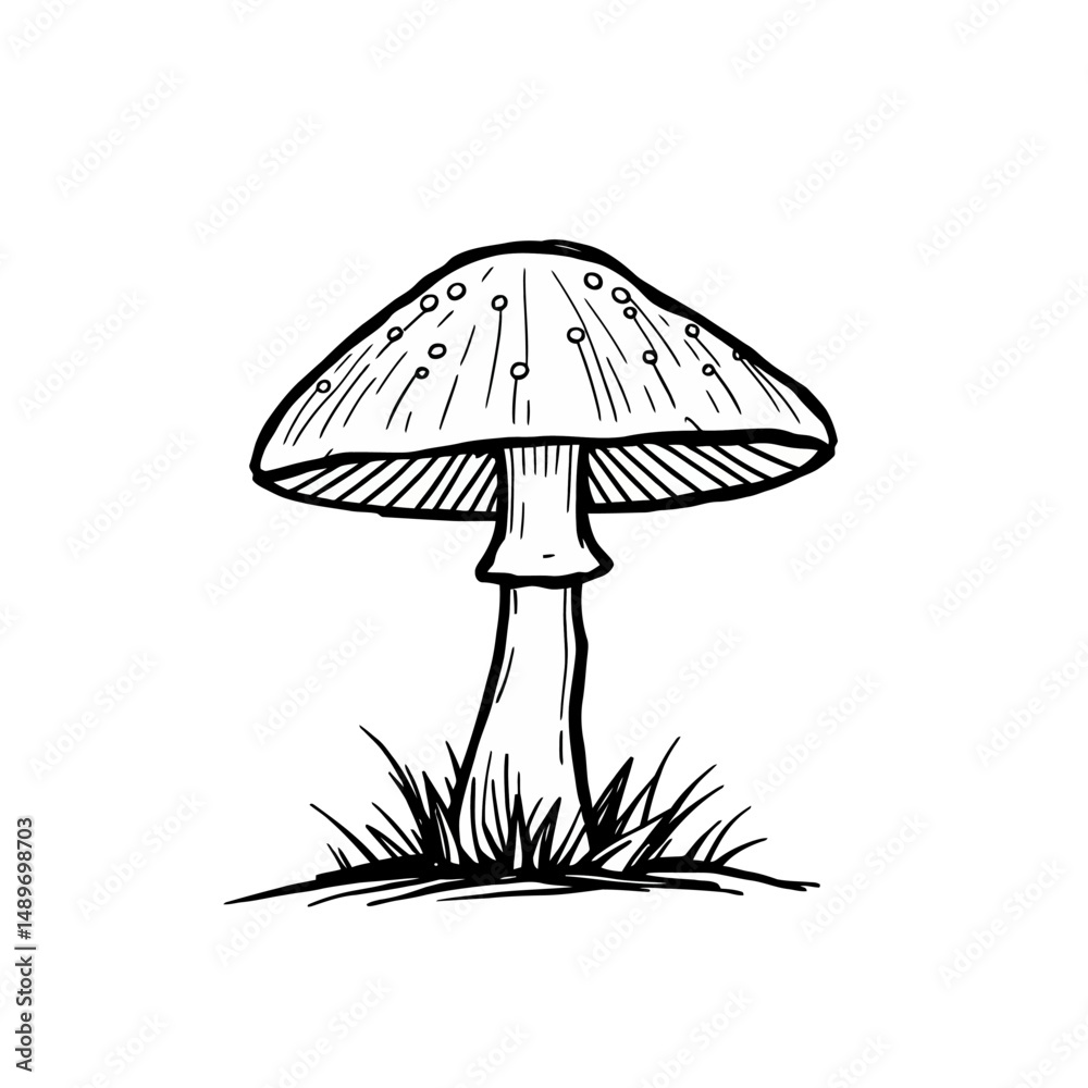Hand drawn line art mushroom illustration Hand drawn line art mushroom illustration