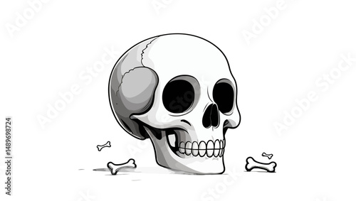 Detailed illustration of a human skull with bones
